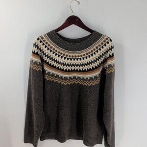 Vintage Y2K Weatherproof Crewneck Fair-Isle Pullover Sweater Gray Ivory Size L
